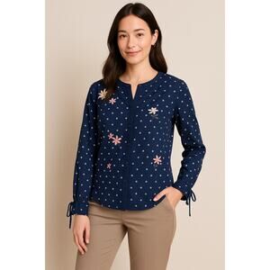 Christopher & Banks Button Down Floral Embroidered Top Size P/S